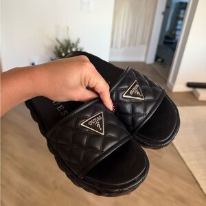 Guess Black Quilted Slides